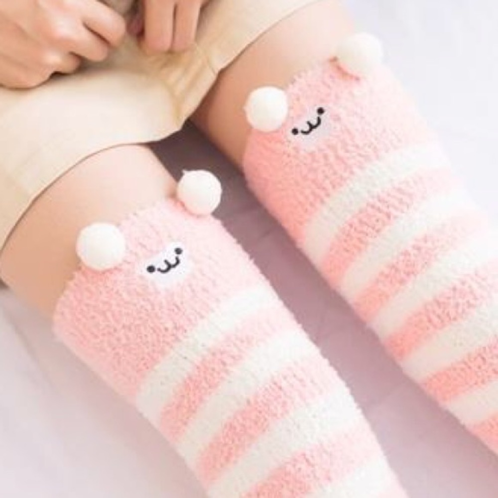 ⭐️ Kawaii Fleece Thigh-High Socks ⭐️ Pink ⭐️